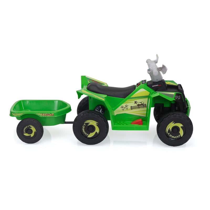 Electric 6V ATV Ride-On for Kids with Trailer, Bluetooth, Music, and Power Display, White, Ages 3-6