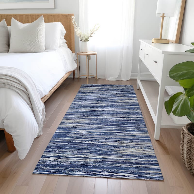 Machine Washable Indoor/ Outdoor Chantille Abstract Stripe Rug