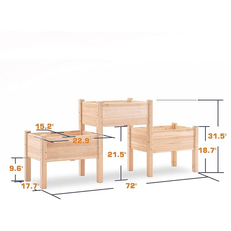 MCombo 3 Tier Raised Garden Bed, Solid Wood 0908