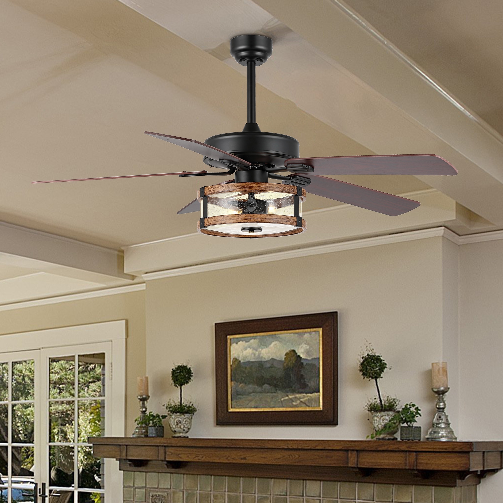 JONATHAN Y Lucas Industrial Rustic 52-in Black Indoor Propeller Ceiling Fan  with Light (5-Blade) in the Ceiling Fans department at