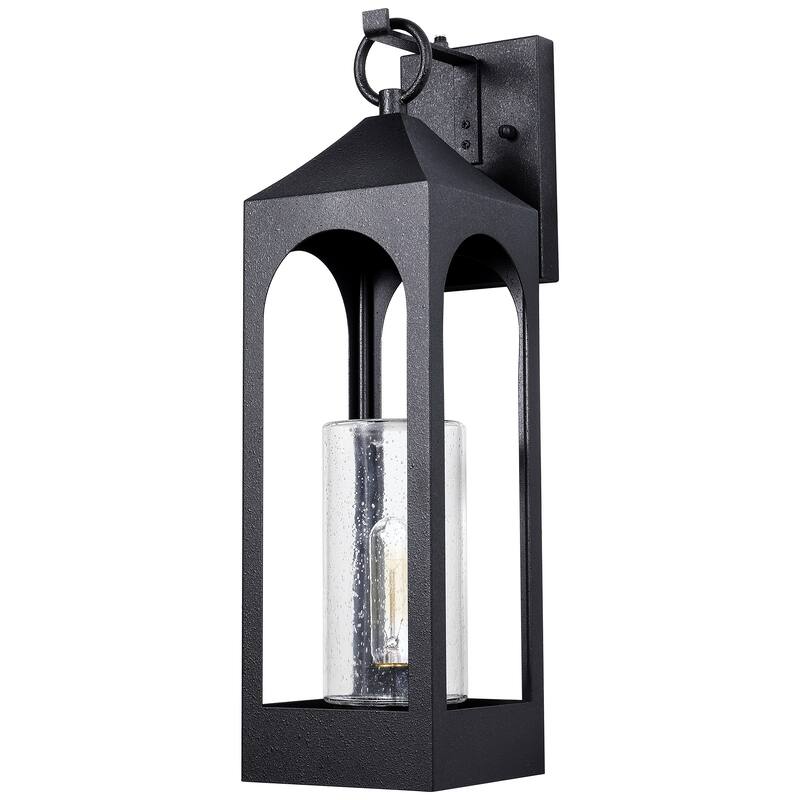 1-Light Matte Black Finish Outdoor Wall Light with Clear Seeded Glass