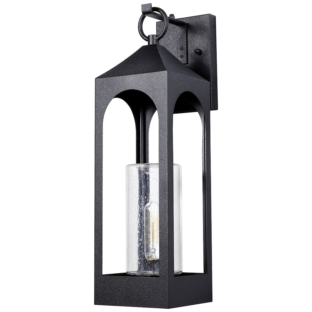 1-Light Matte Black Finish Outdoor Wall Light with Clear Seeded Glass