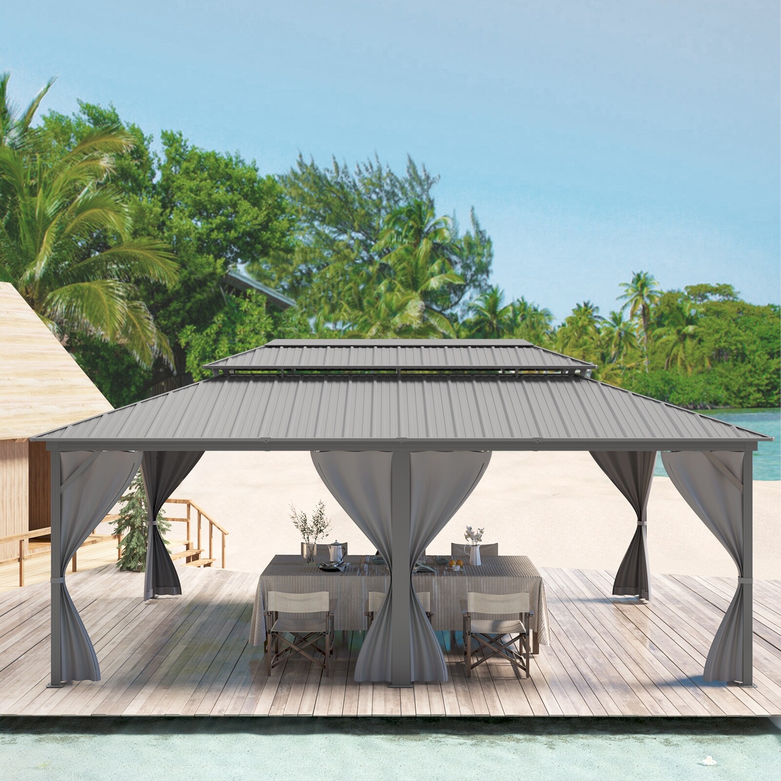 web限定アイテム Gazebo, Hardtop Permanent Gazebo with Canopy Roof Double 焼酎