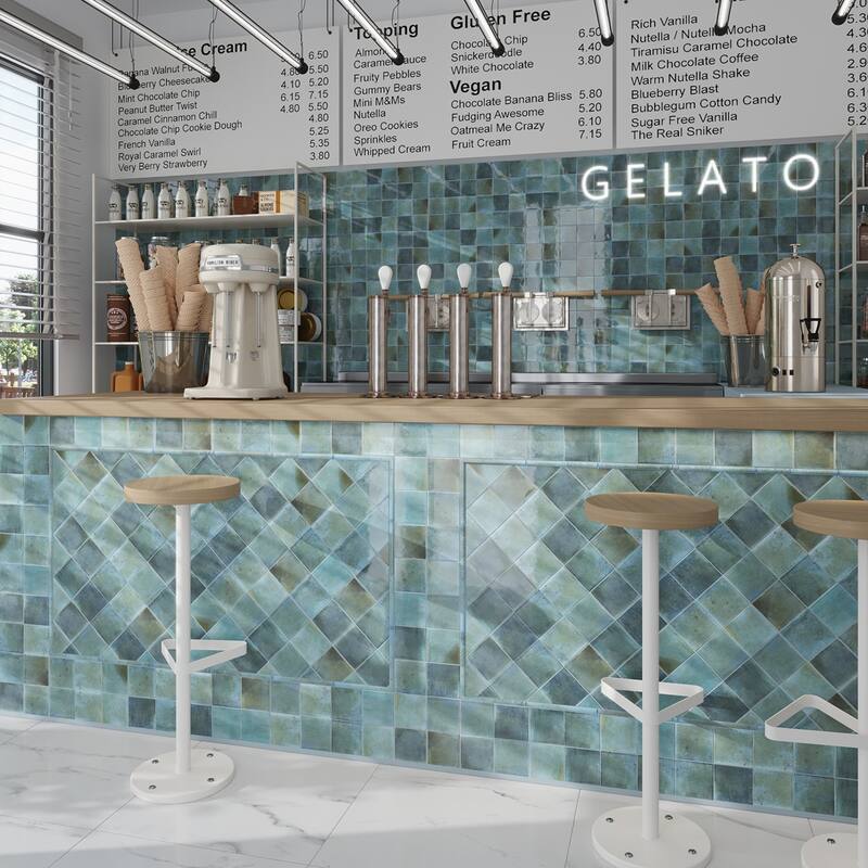 Apollo tile 4" x 4" Antiek Glossy Blue Ceramic Tile (6.46 sq ft/case) - 60 Pack