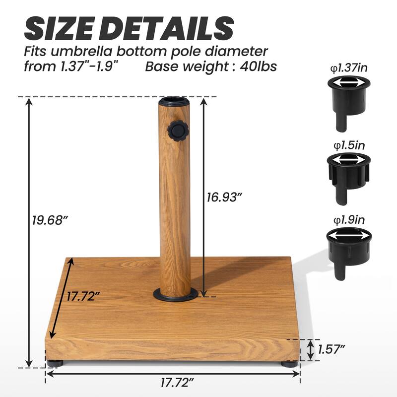 Umbrella Base Holder Square Weighted Stand for Outdoor Market Umbrella, Cement Concrete Steel