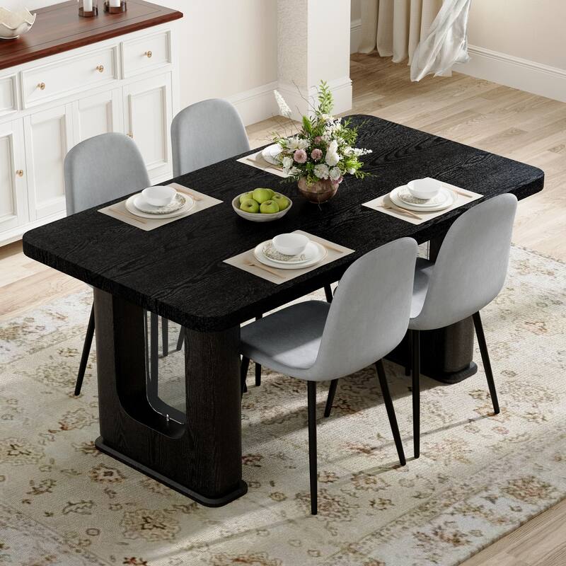 5 Piece Dining Table Set for 4, 64.5" Wooden Kitchen Table with 4 Dining Chairs, Modern Rectangular Table and Chairs Set - Black,Light Gray