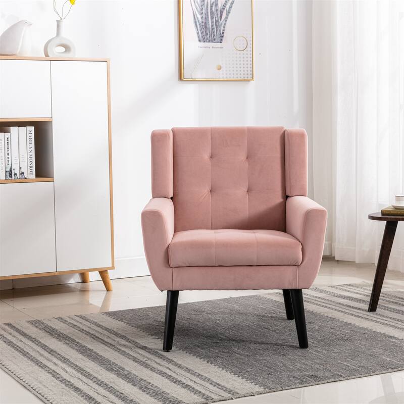 Soft Velvet Accent Chair With Padded Seat and Curved Back