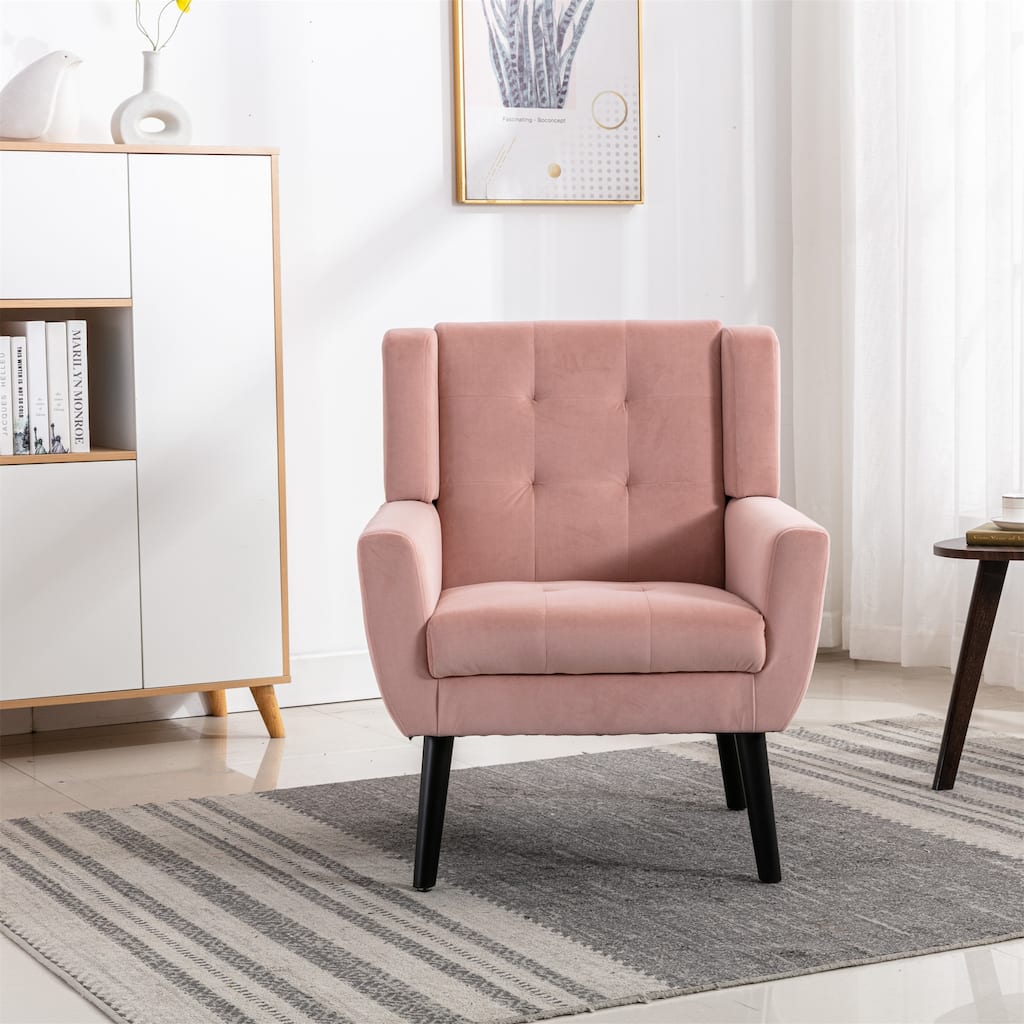 Stylish Upholstered Seating Armchair with Tapered Metal Legs, Single Sofa Chair Accent Chair with Flared Armrests, Pink