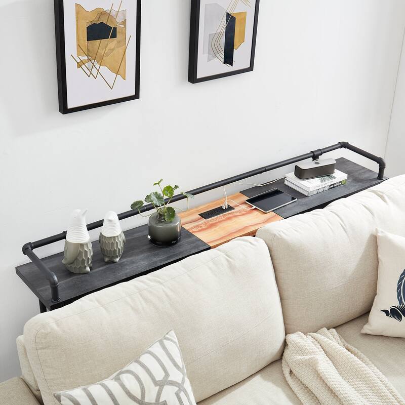 Mid Century Console Table with Power Outlet, Narrow Sofa Table, Sofa Couch Table with Charging Station USB Port