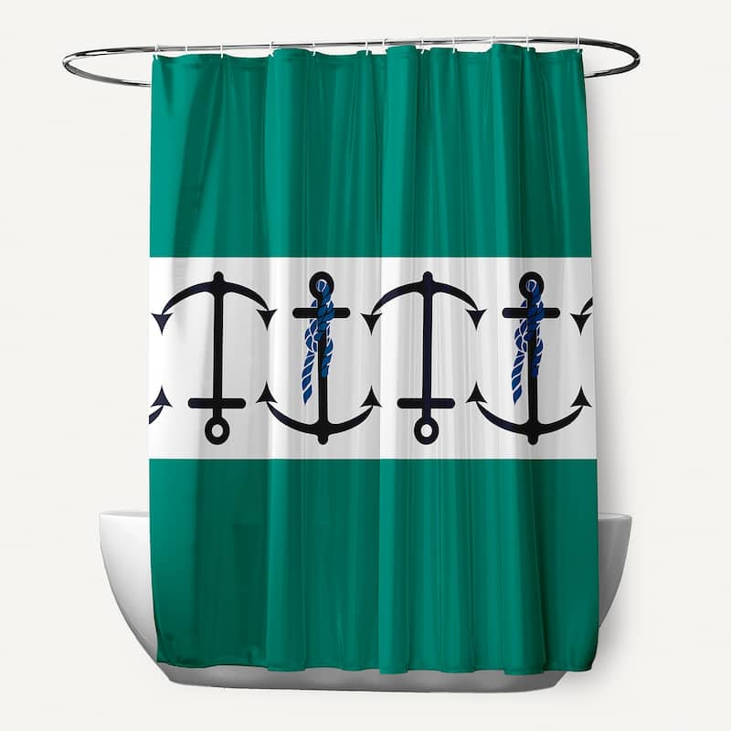 71 x 74-inch Anchor Stripedd Print Shower Curtain - Green