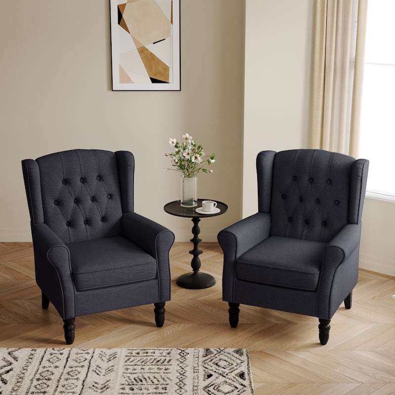 Button-Tufted Accent Club Chair Wingback Armchair Set of 2