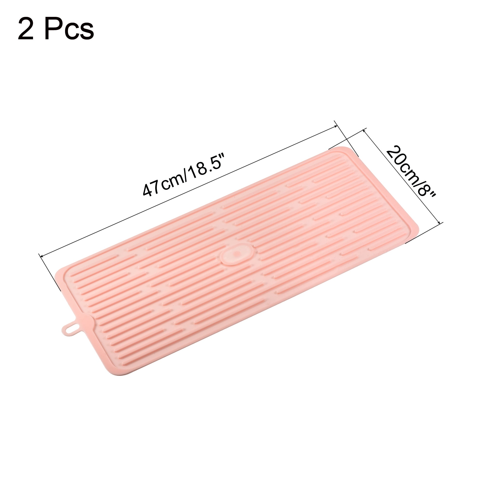 Silicone Dish Drying Mat, 2Pcs 18.5 x 8 Kitchen Drain Mat Pink Light Gray