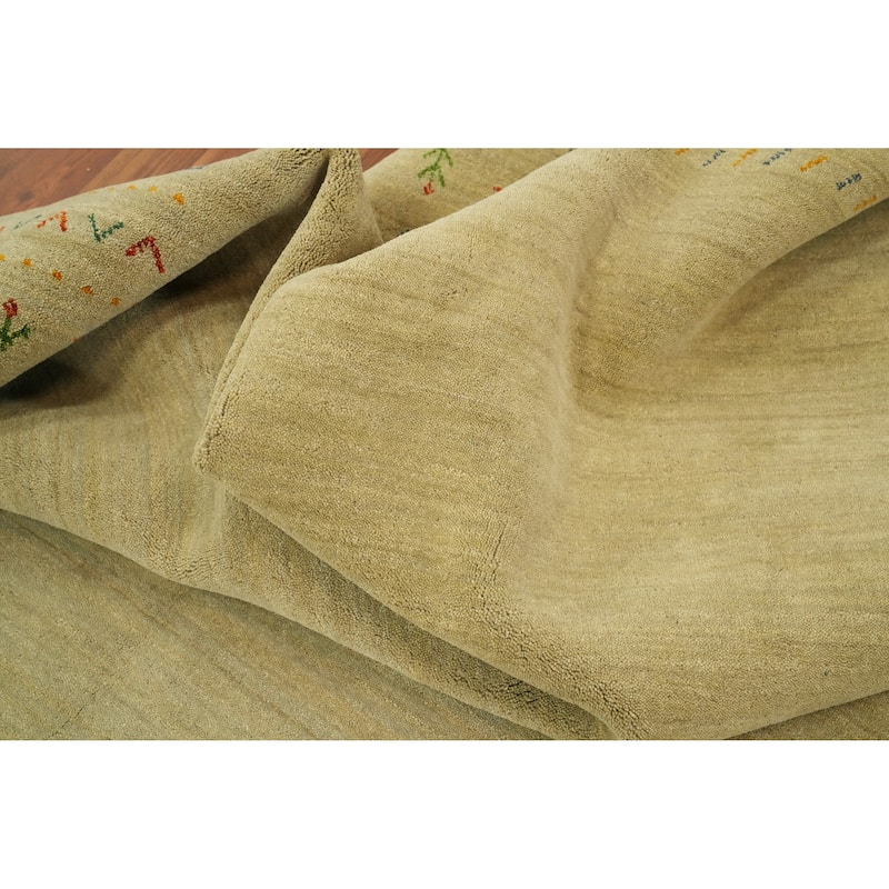 Hand Knotted Oriental 100% Wool Carpet Tribal Animal Pictorial Yellow & Gold Gabbeh Area Rug - 7' 11'' X 7' 11''