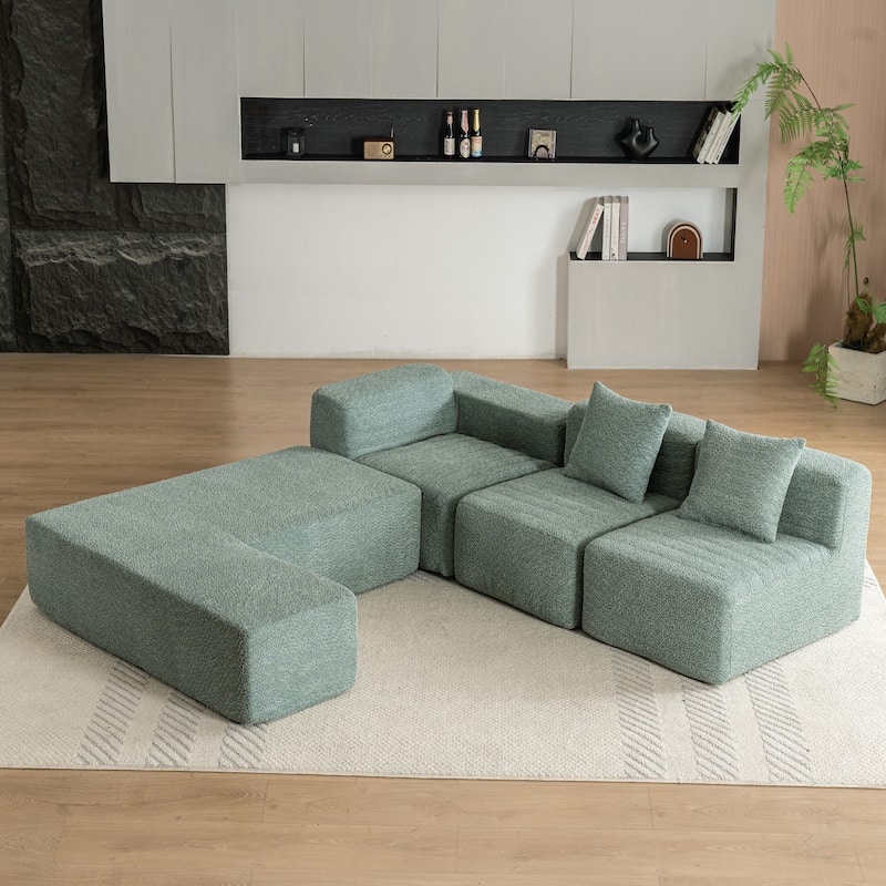 116.5" Polyester 4-Seater Sectional Sofa with Back Pillows