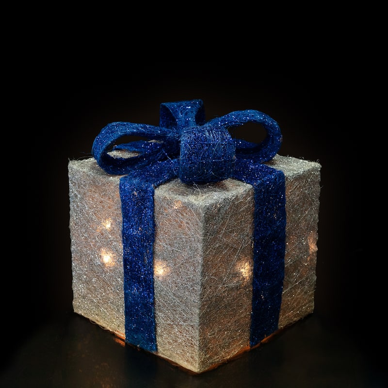 Set of 3 Silver Blue Lighted Gift Boxes Outdoor Christmas Yard Decor