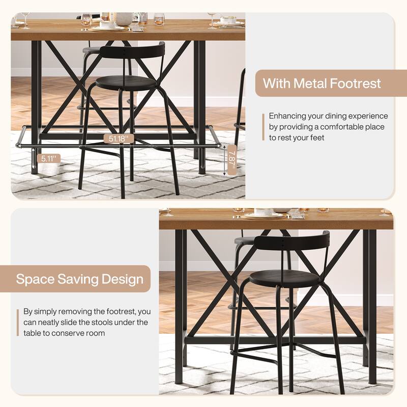 63" Long Wood Dining Table for 4-6 People, Farmhouse Dinner Table with Thick Tabletop, Kitchen Table with Footrest