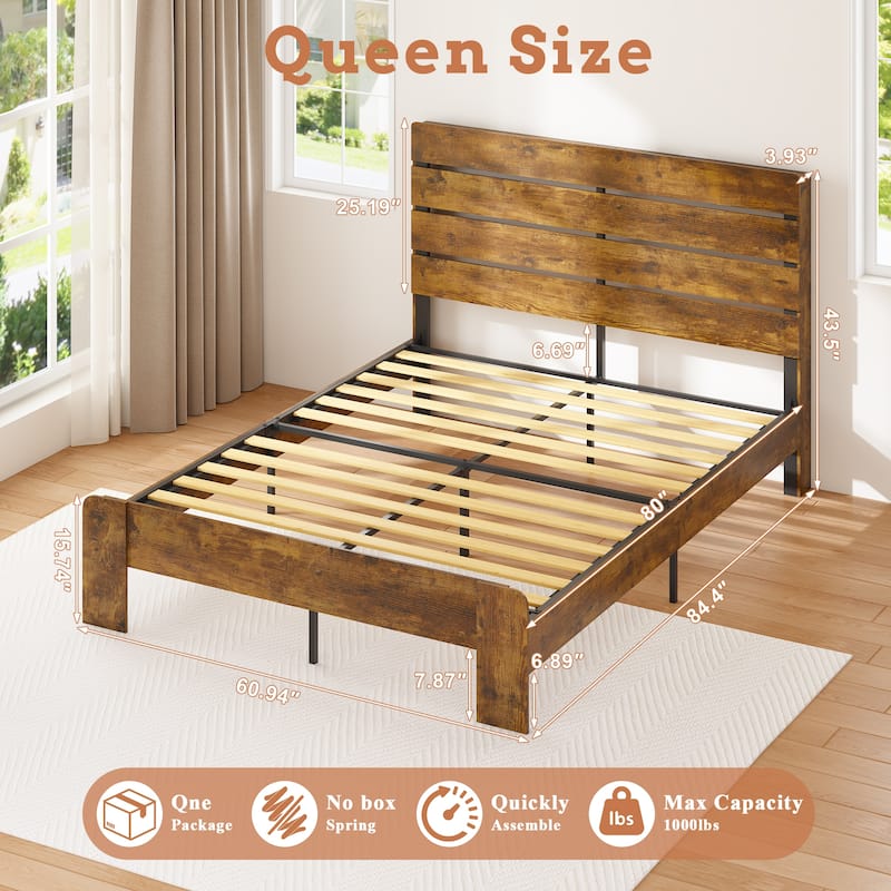 Metal Bed Frame with Headboard and Footboard, LED Lights, Charging Station, Under Bed Storage, No Box Spring