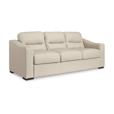 Rove Sofa, 93 Inch, Plush Cushioned Cream Real and Faux Leather Seats