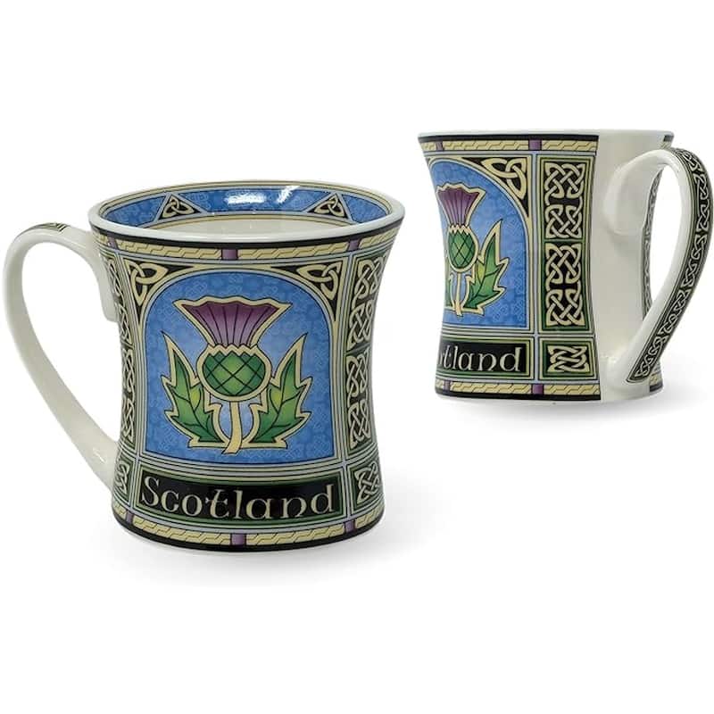 11fl oz Scottish Heritage Bone China Coffee Mug with Thistle and Gold Celtic Knot Pattern Dishwasher Safe - 2-Piece 
