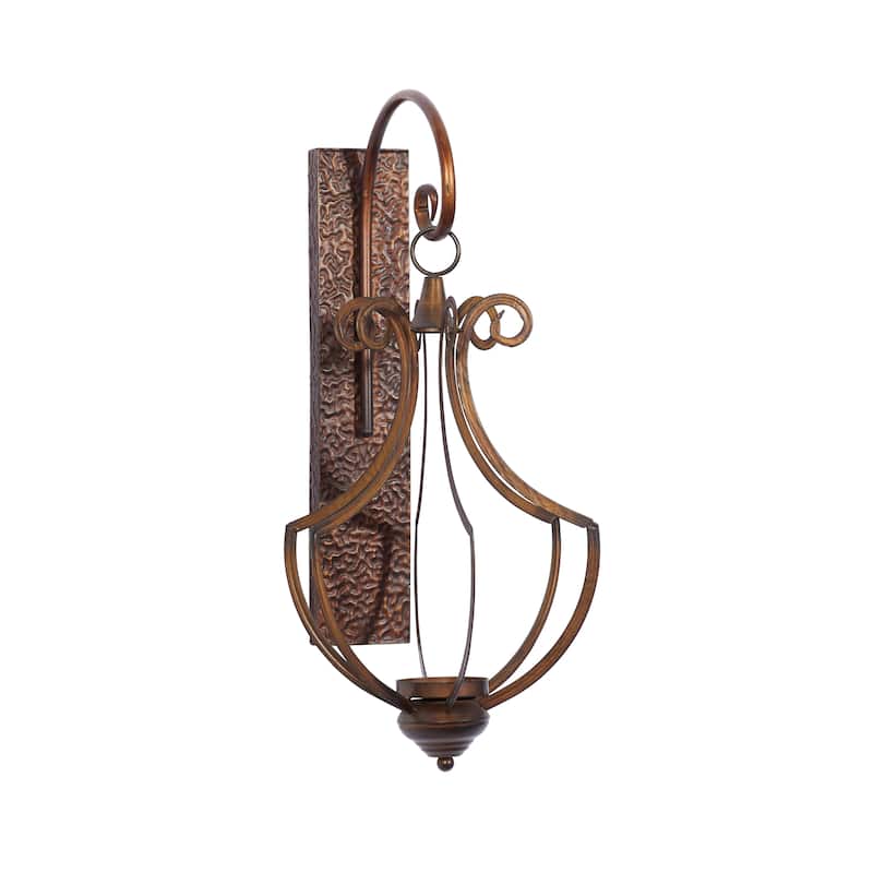 Metal Single Candle Wall Sconce - Bronze - Roche River Decor - 12"W x 13"L x 25"H