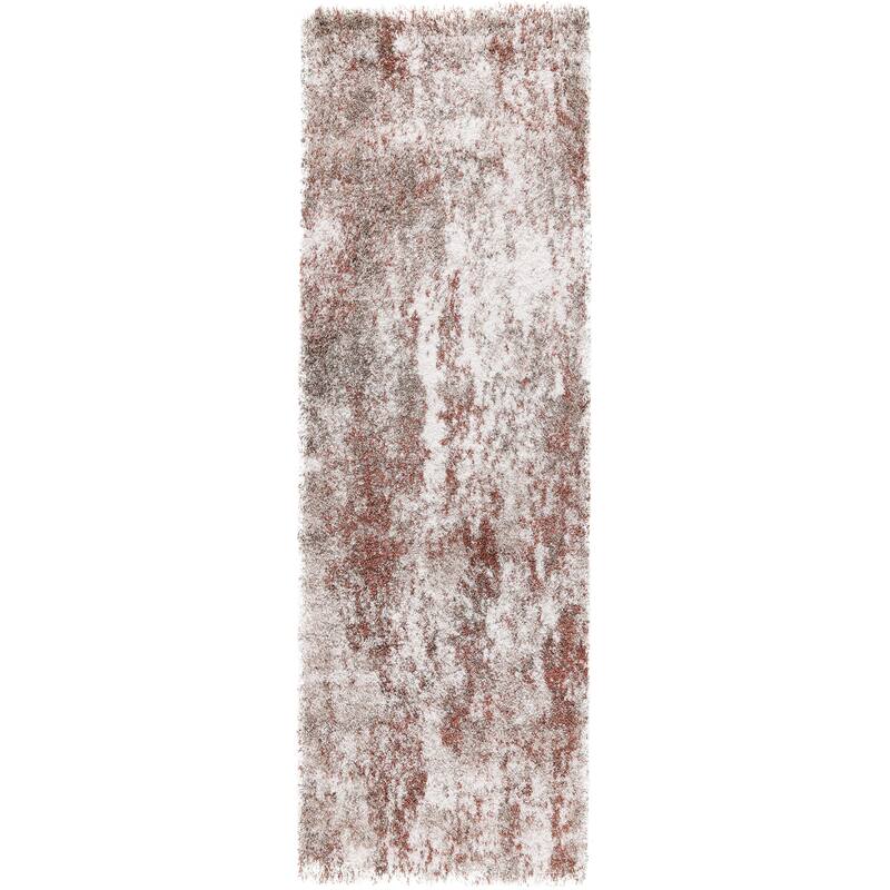 Noori Rug Lux Juno Abstract Modern 2-inch Thick Shag Rug - 2'2" x 6'0" - Rust/Ivory