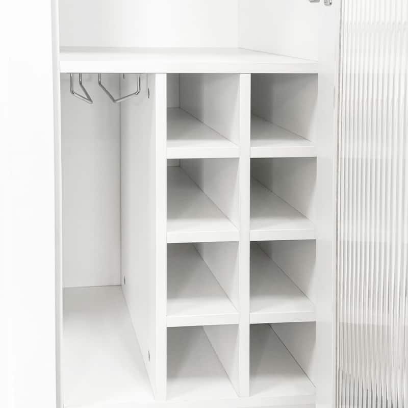 Expandable Pull-Out Buffet Sideborad, Pantry Cabinet with 5-Tier Shelf, Storage Cabinet with Glass Doors