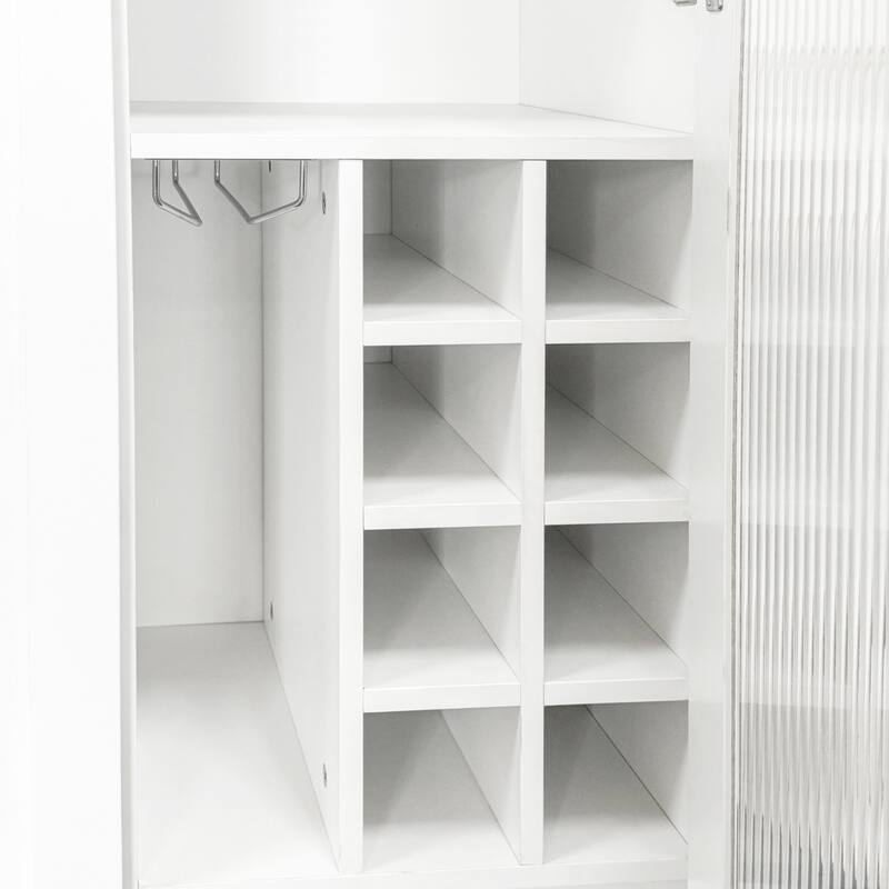 Farmhouse Kitchen Pantry Cabinet with Multi-Tier Pull-Out Storage Shelf & Glass Doors, Tall Food Storage Organizer