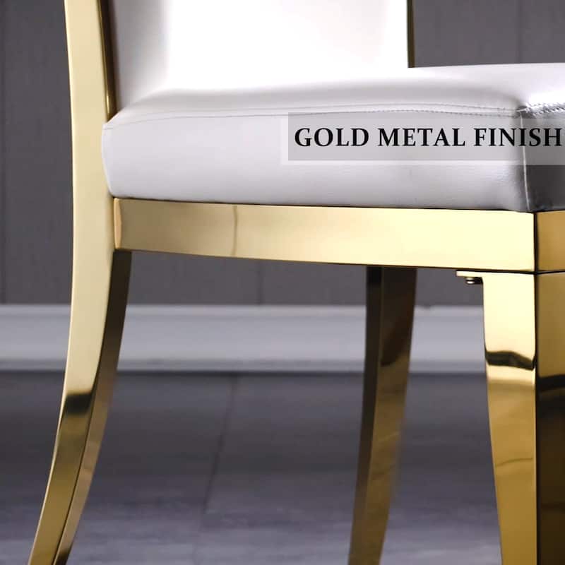 Upholstered dining chair with Hand-stitched diamond backrest and polished stainless steel legs