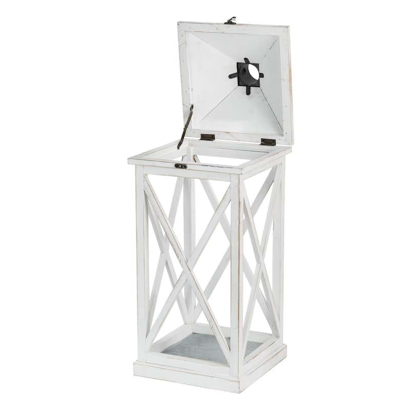 Glitzhome Set of 2 Farmhouse Wooden Lantern Hanging Candle Holders Fall Wedding Decor - 24"+17"