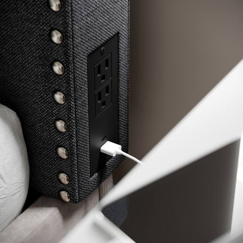 Contoured Headboard with 2 Power Outlets, 1 USB and 1 USB-C Port