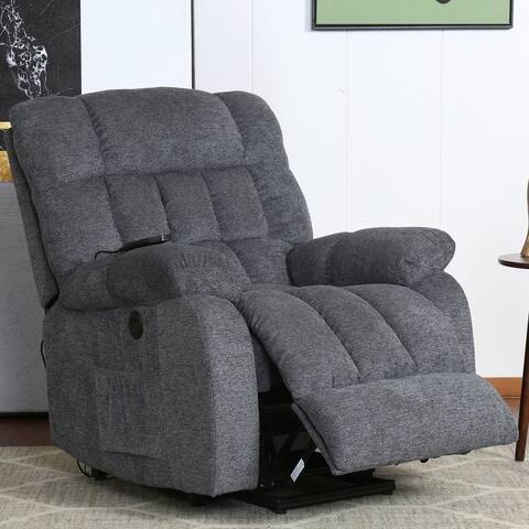 Navy Chenille Electric Lift Recliner with Heat, Massage Function