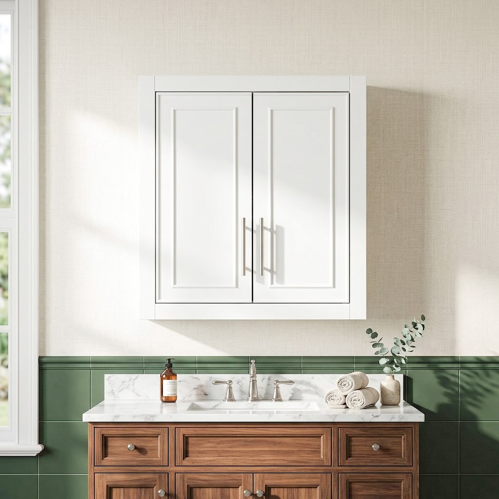 Wall Mounted Bathroom Cabinet Double Door Over Toilet Storage Cabinet with Adjustable Shelves Wall Organizer - N/A
