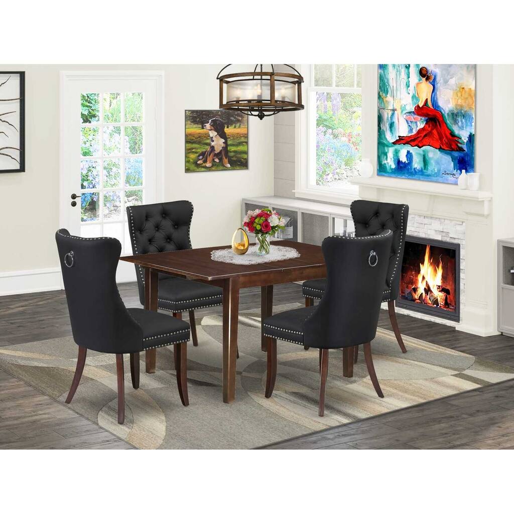 5-Piece Mahogany Finish Solid Wood Top - Rectangular Upholstered Dining Room Set (Seats 4)