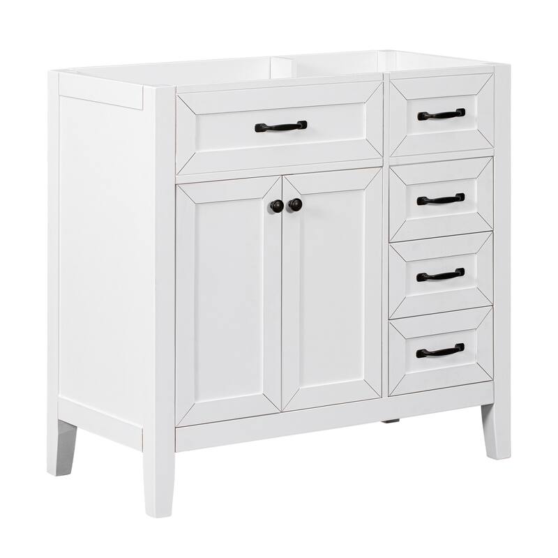 Modern 36 Inch Bathroom Vanity Base with 2 Cabinet Doors and 3 Drawers, Solid Wood Frame, Cabinet Only without Sink
