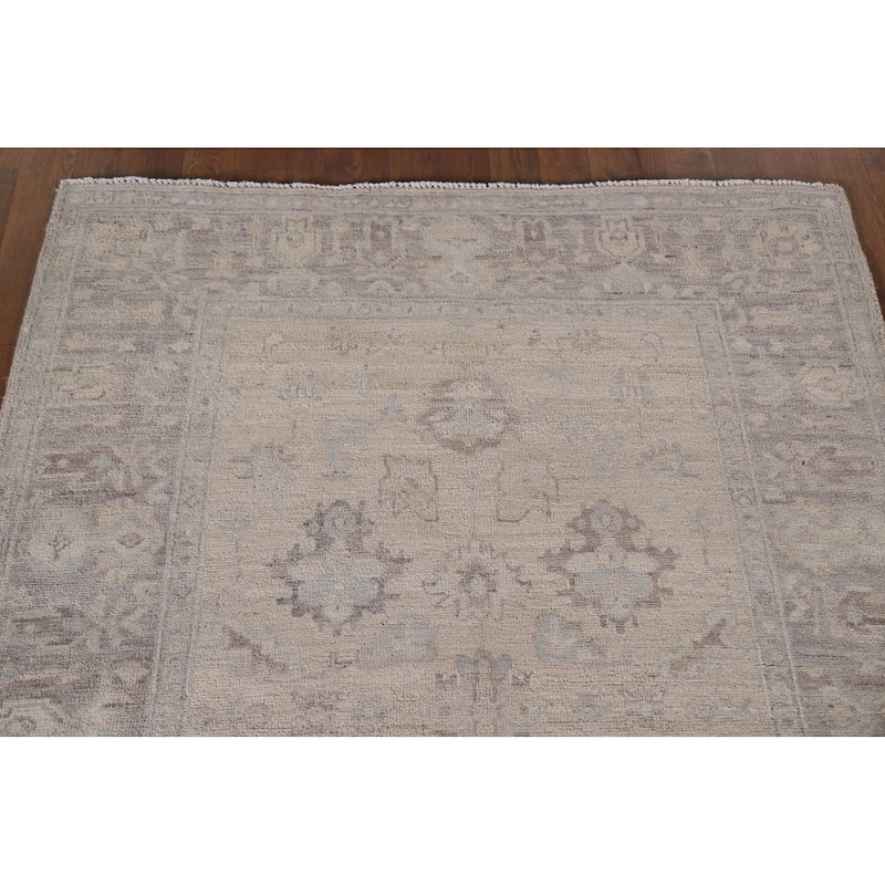 Hand Knotted Oriental 100% Wool Carpet Transitional All-Over Brown Oushak Area Rug - 6' 1'' X 4' 0''
