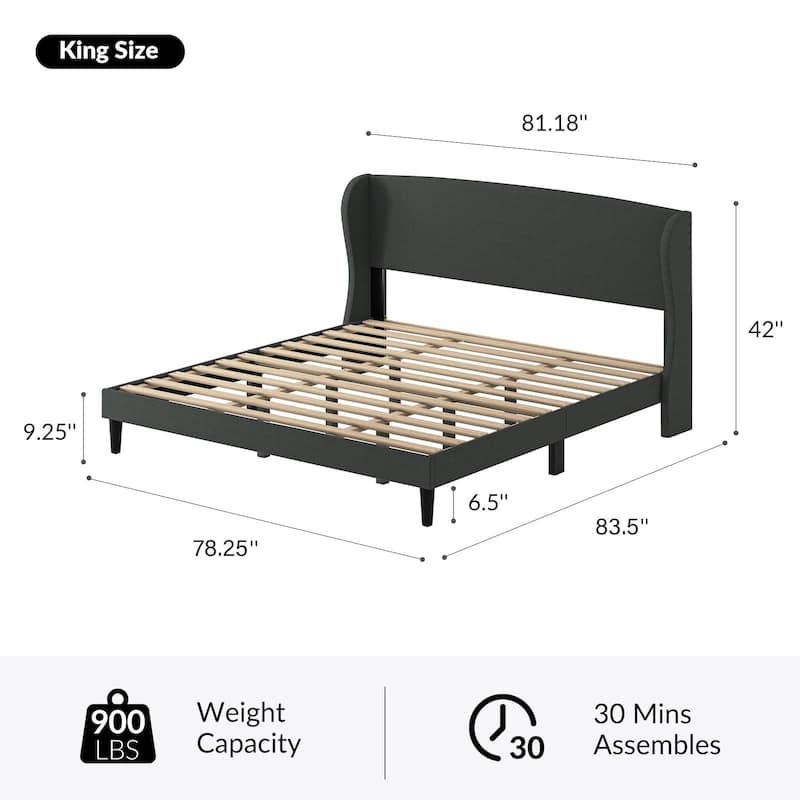 Gerald Upholstered Traditional Wingback Platform Bed By HULALA HOME