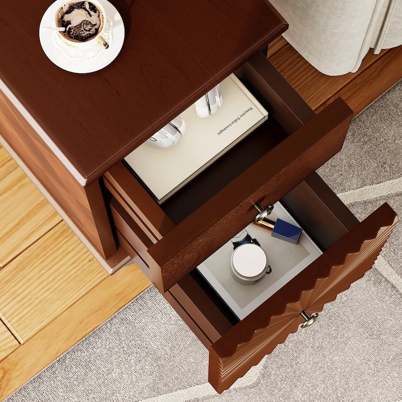 Sofa Side Table Slim Nightstand with 2 Drawers, Storage Cabinet File Cabinet Lamp Table Corner Table