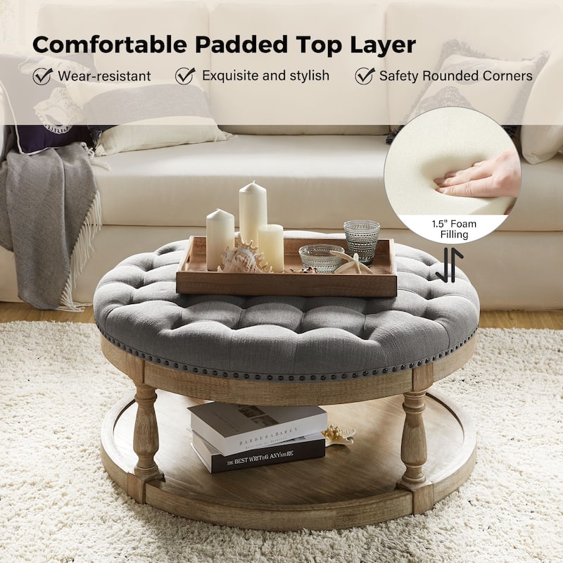Illyria Transitional Multifunctional Tufted 35.5" Storage Ottoman Table with Spindle Legs by HULALA HOME