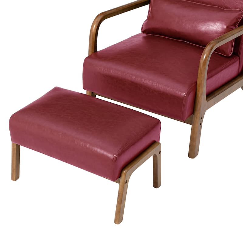 Glitzhome 24.5"W Leatherette Accent Stool With Walnut Rubberwood Legs