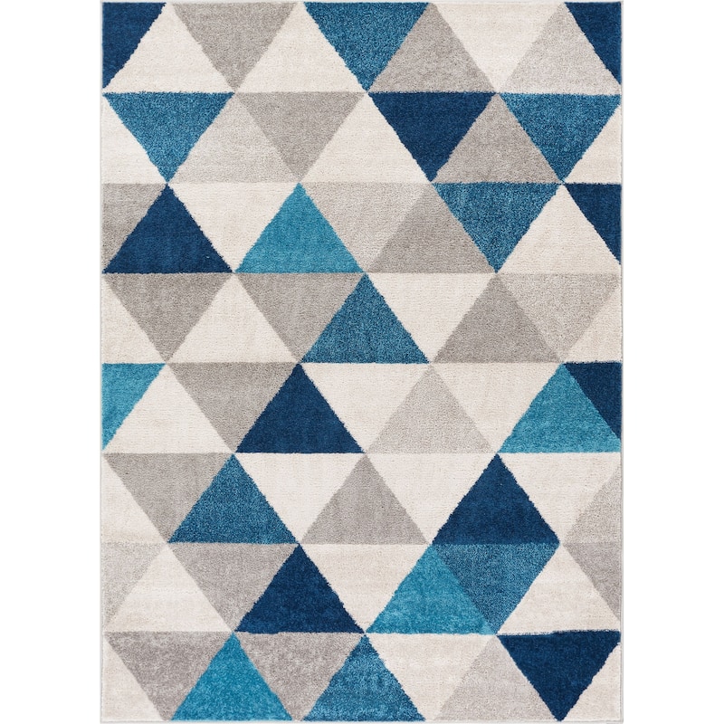 Well Woven Mid Century Modern Geometric Area Rug - 5'3" x 7'3" - 5'3" x 7'3" - Blue/Grey