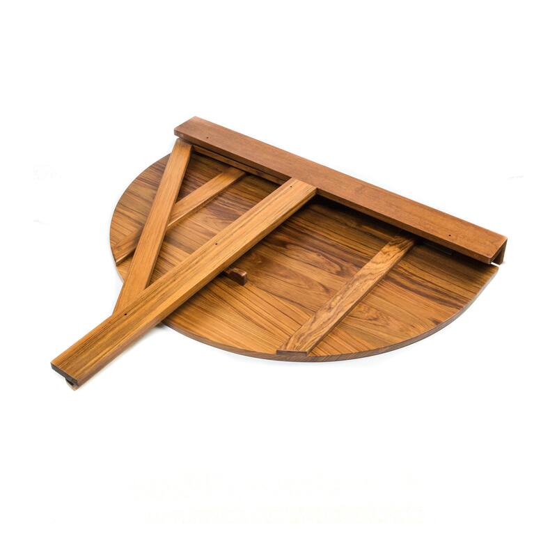 HomeRoots 24" Brown Half Round Solid Wood Folding Outdoor Balcony Table