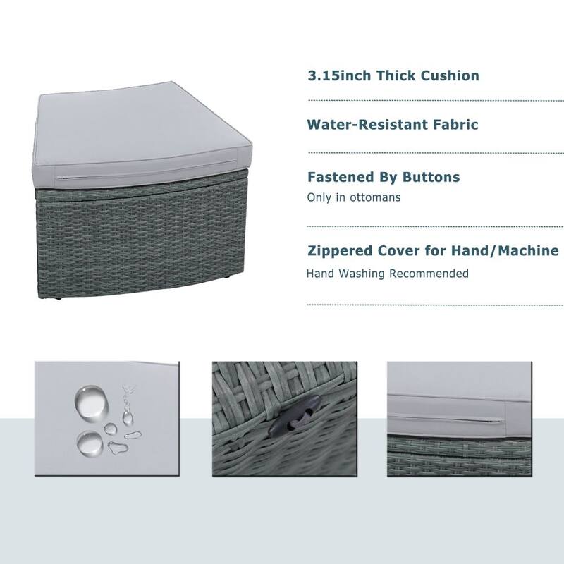 Abrihome 10-Piece Outdoor Sectional Half Round Patio Rattan Sofa Set,Light Gray