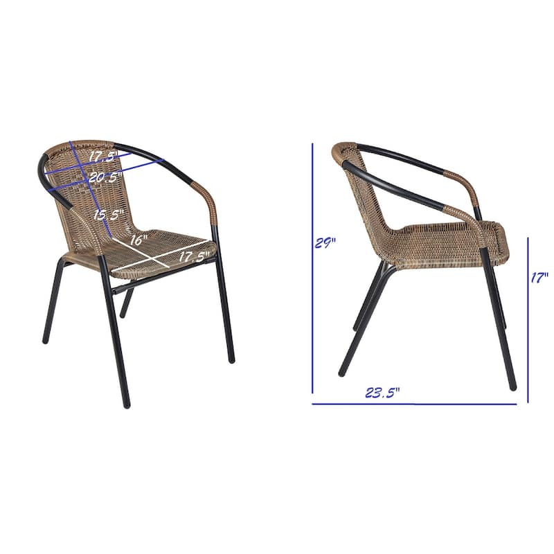 BTEXPERT Indoor Outdoor 2 - Set of Two Brown Restaurant Rattan Stack Chairs - Brown