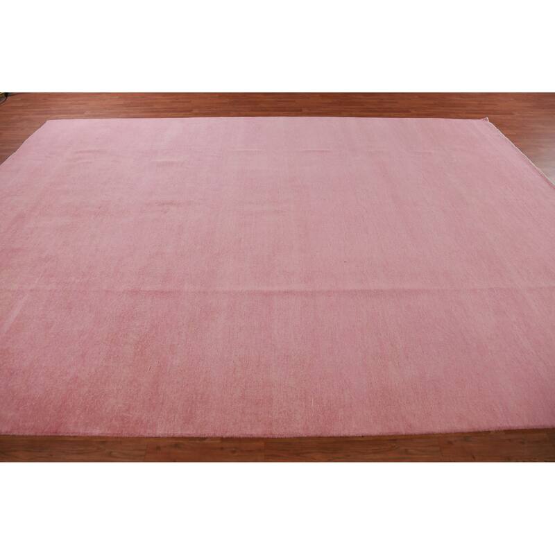 Hand Knotted Oriental 100% Wool Carpet Modern Solid Pink Gabbeh Area Rug - 12' 9'' X 9' 1''