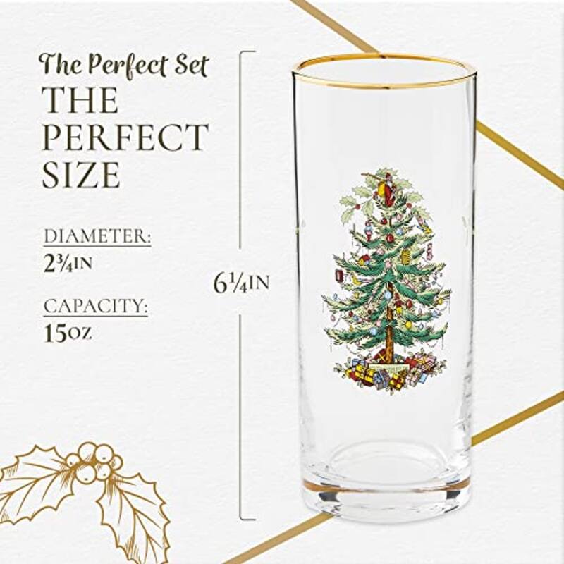 Spode Set of 4 Christmas Tree Highball Glasses - 2.75" D x 6.3" H