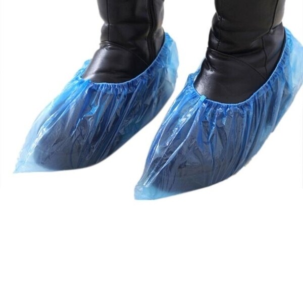 blue plastic overshoes