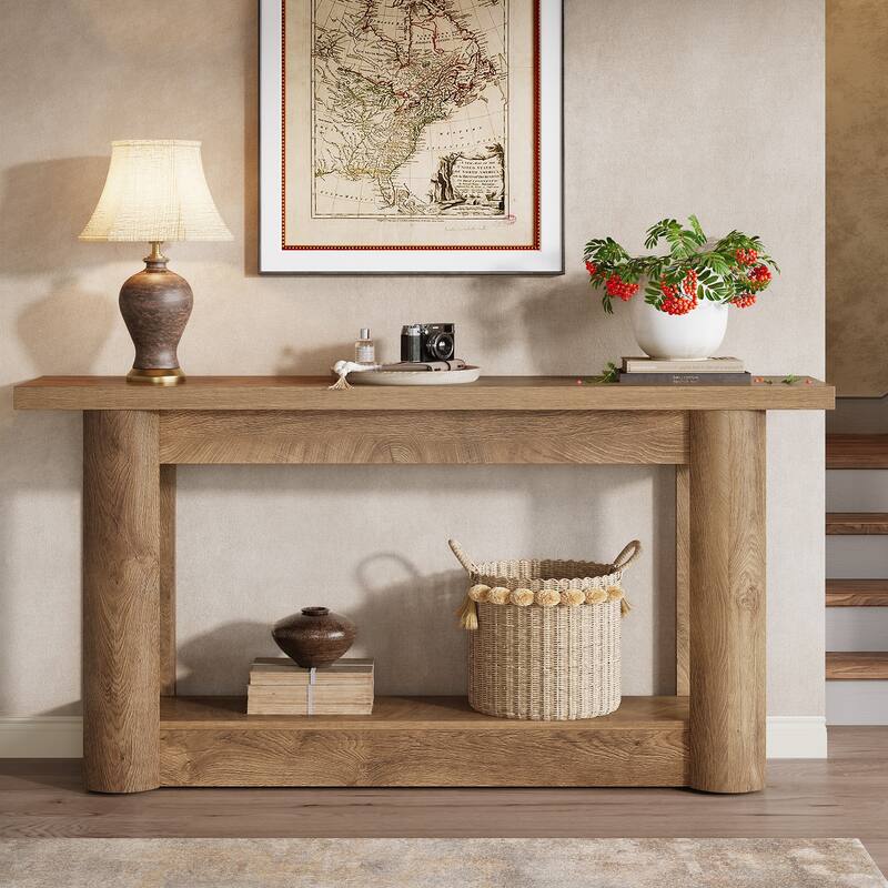 63 Inch Entryway Console Table, 2-Tier Sofa Table Behind the Couch