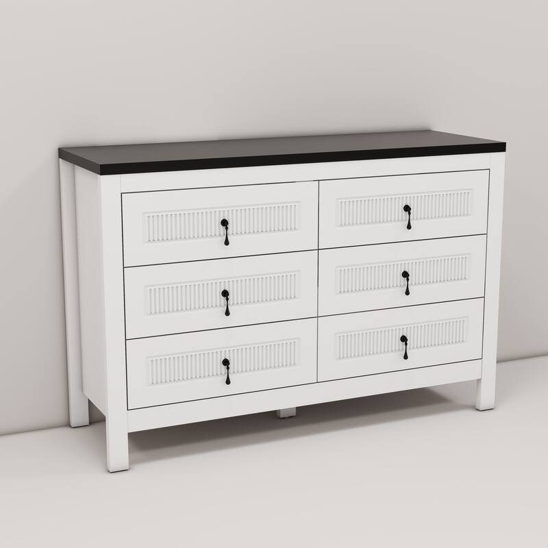 Modern 48-Inch White 6-Drawer Accent Sideboard Cabinet - 48" in Width