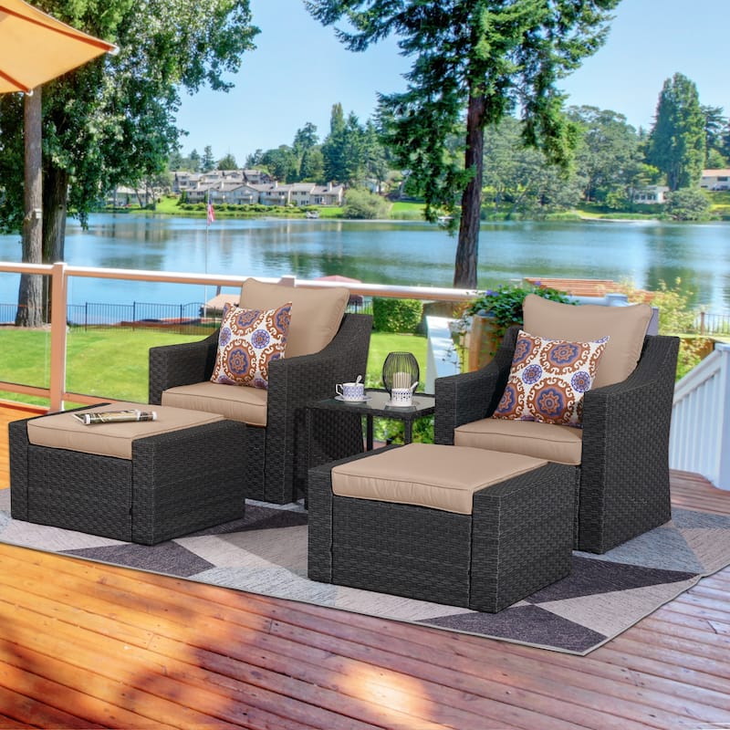 Royalcraft 5 Piece Wicker Outdoor Conversation Set with cushions - Khaki
