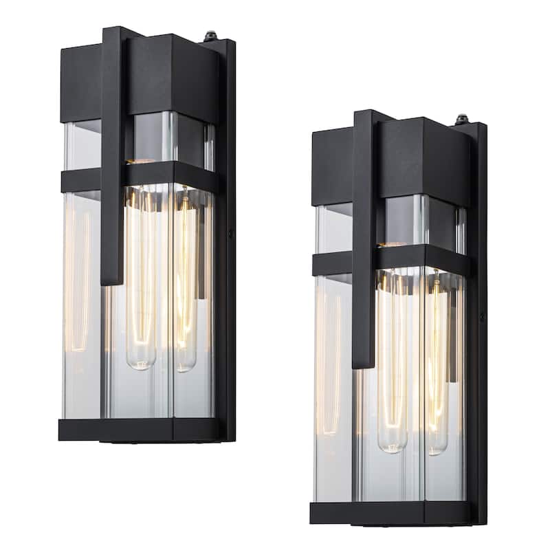 C Cattleya 2-Pack Matte Black Dusk to Dawn Outdoor Wall Lantern Sconce with Clear Tempered Glass - Matte-Black